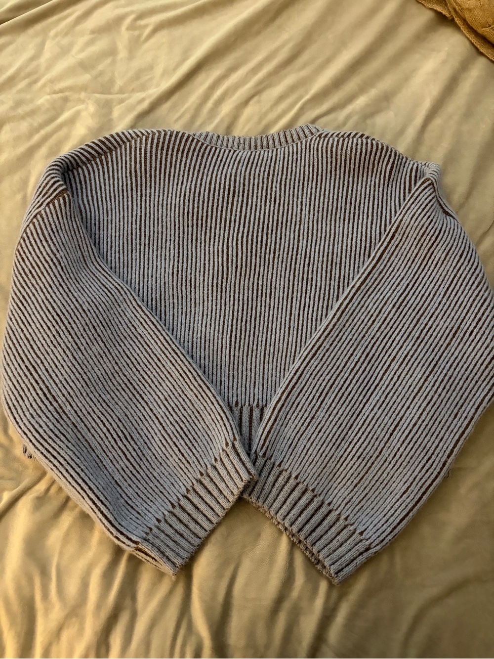 Light blue and brown ribbed crop sweater - Picture 3 of 4